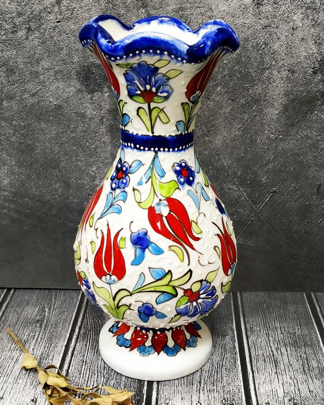 El yapımı 25 cm çini marul vazo Samur fırça işçiliğİ-Kırmızı renk